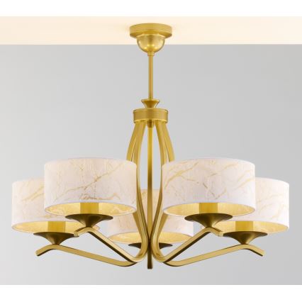 Jupiter 2110 - KASZMIR Rod Chandelier, 5x E27/15W/230V, White/Gold/Marble Effect