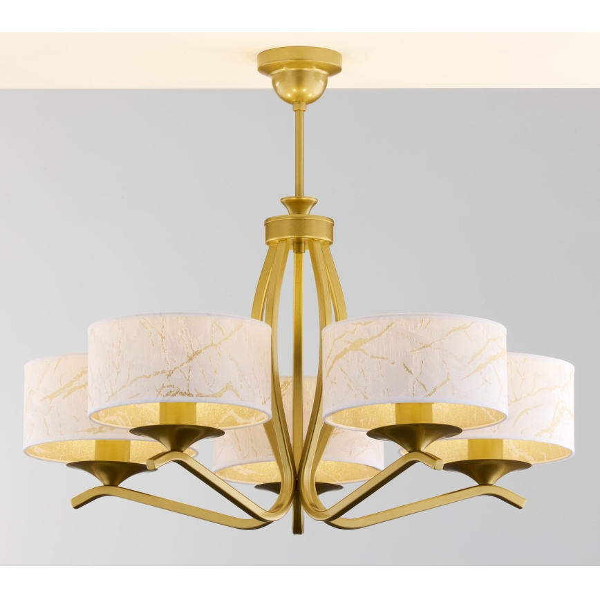 Jupiter 2110 - KASZMIR Rod Chandelier, 5x E27/15W/230V, White/Gold/Marble Effect