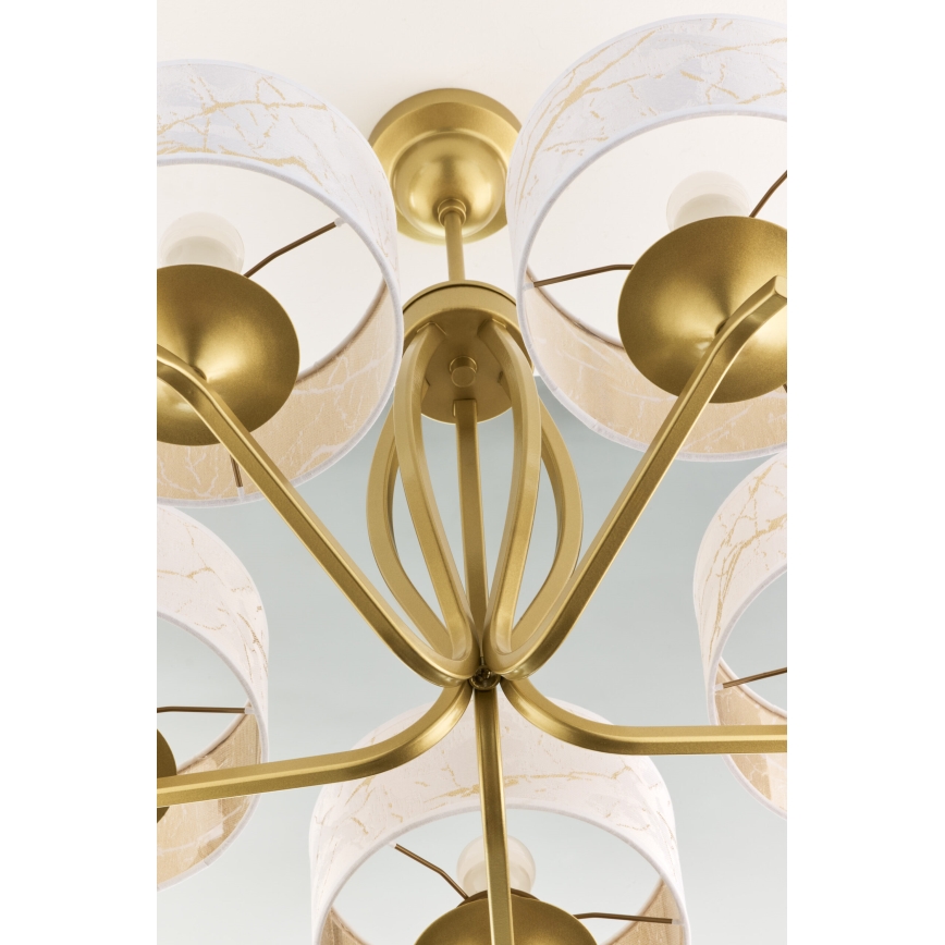 Jupiter 2110 - KASZMIR Rod Chandelier, 5x E27/15W/230V, White/Gold/Marble Effect