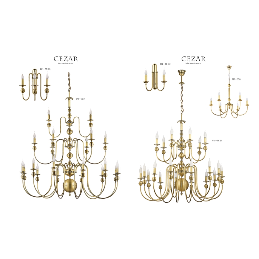 Jupiter 879 CE 21 - Pendant chandelier CEZAR II 21xE14/40W/230V brass matte