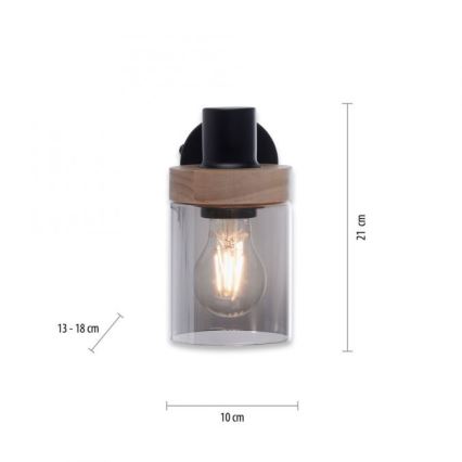 JUST LIGHT. 11311-18 - Wall spotlight PASQUAL 1xE27/40W/230V black/rubber fig