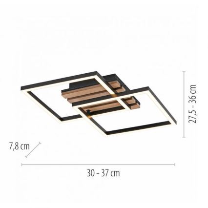 JUST LIGHT. 14053-79 - AKUSTIKA LED Ceiling Light, 15W/230V, Oak/Black