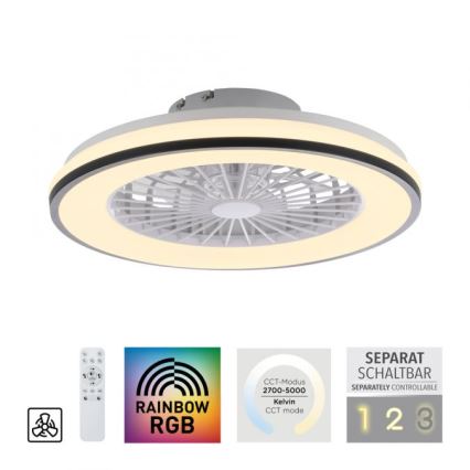 JUST LIGHT. 14447-18 - LED RGBW Dimmable ceiling fan with a light LENO LED/44W/230V 3000-6500K d. 48,6 cm white + remote control