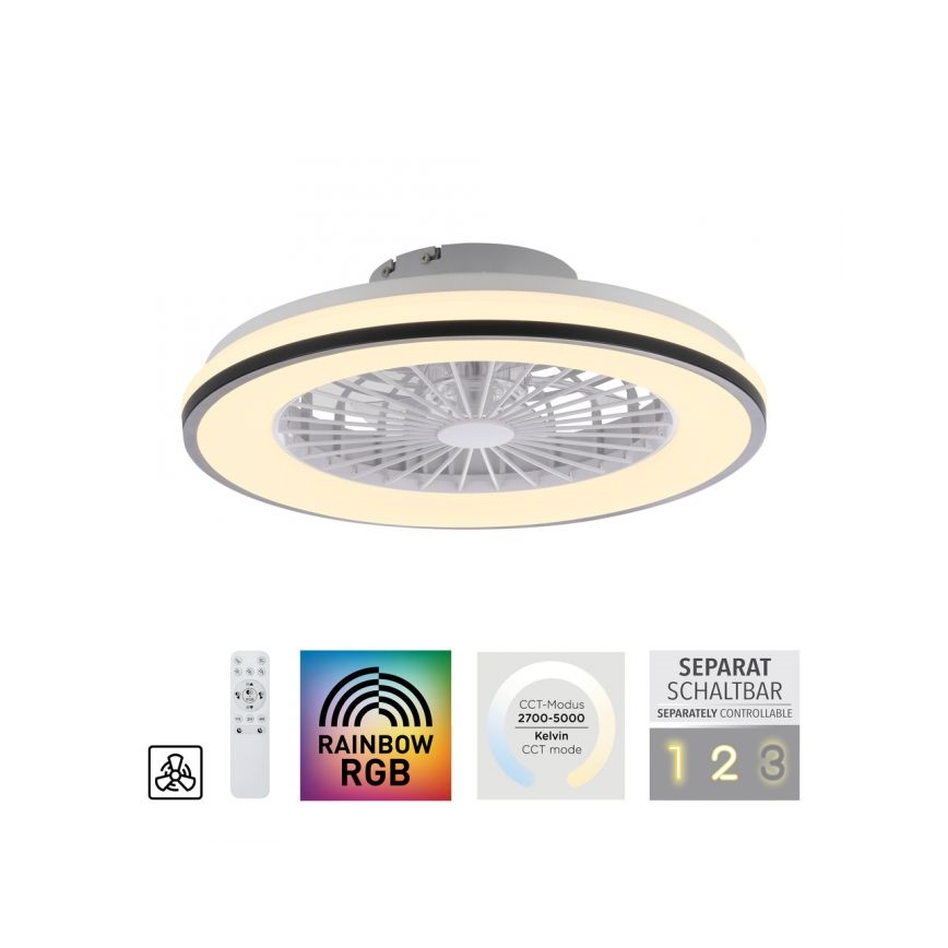 JUST LIGHT. 14447-18 - LED RGBW Dimmable ceiling fan with a light LENO LED/44W/230V 3000-6500K d. 48,6 cm white + remote control