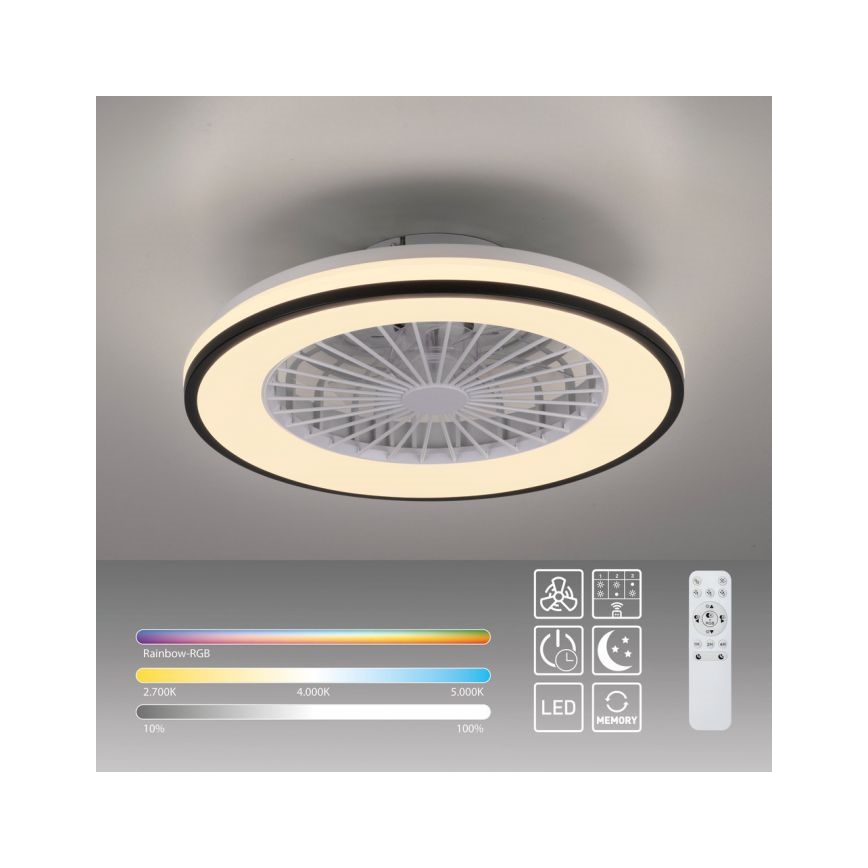 JUST LIGHT. 14447-18 - LED RGBW Dimmable ceiling fan with a light LENO LED/44W/230V 3000-6500K d. 48,6 cm white + remote control