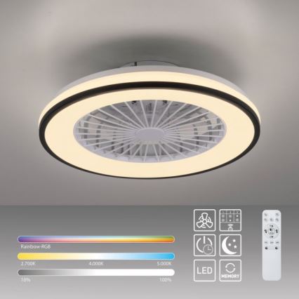 JUST LIGHT. 14447-18 - LED RGBW Dimmable ceiling fan with light LENO LED/44W/230V 3000-6500K Ø 48.6 cm white + remote control
