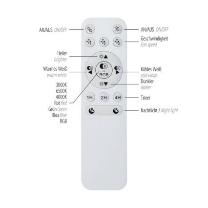 JUST LIGHT. 14447-18 - LED RGBW Dimmable ceiling fan with light LENO LED/44W/230V 3000-6500K Ø 48.6 cm white + remote control
