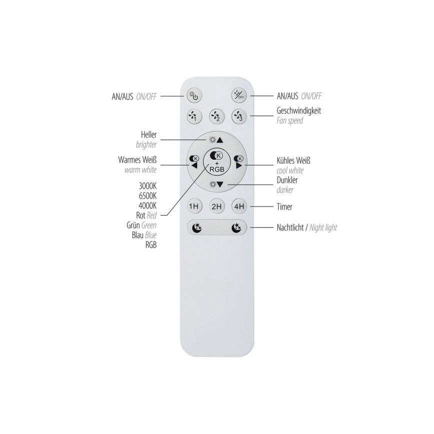 JUST LIGHT. 14447-18 - LED RGBW Dimmable ceiling fan with light LENO LED/44W/230V 3000-6500K Ø 48.6 cm white + remote control