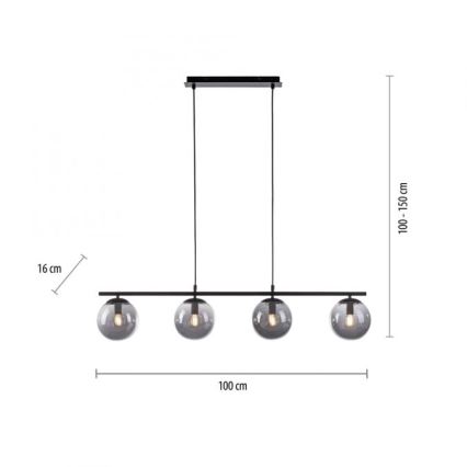 JUST LIGHT. 14604-18 - Chandelier on a string WIDOW 4xE14/25W/230V black