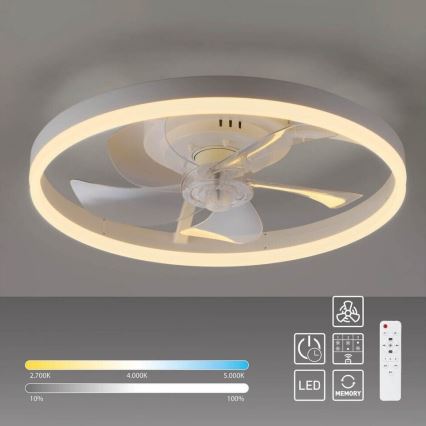 JUST LIGHT. 14624-16 - RITA LED Dimmable Ceiling Fan with Light, 22W LED / 230V, 3000–6000K, Ø 50 cm, White + Remote Control