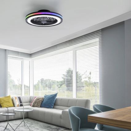 JUST LIGHT. 14649-18 - LED RGBW Dimmable ceiling fan with a light BRANDON LED/36W/230V 2700-5000K d. 46,5 cm black + remote control