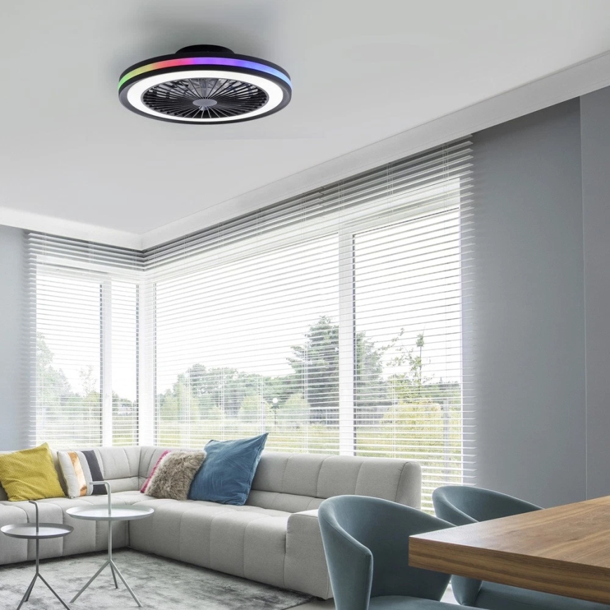 JUST LIGHT. 14649-18 - LED RGBW Dimmable ceiling fan with a light BRANDON LED/36W/230V 2700-5000K d. 46,5 cm black + remote control