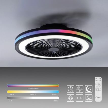 JUST LIGHT. 14649-18 - LED RGBW Dimmable ceiling fan with a light BRANDON LED/36W/230V 2700-5000K d. 46,5 cm black + remote control