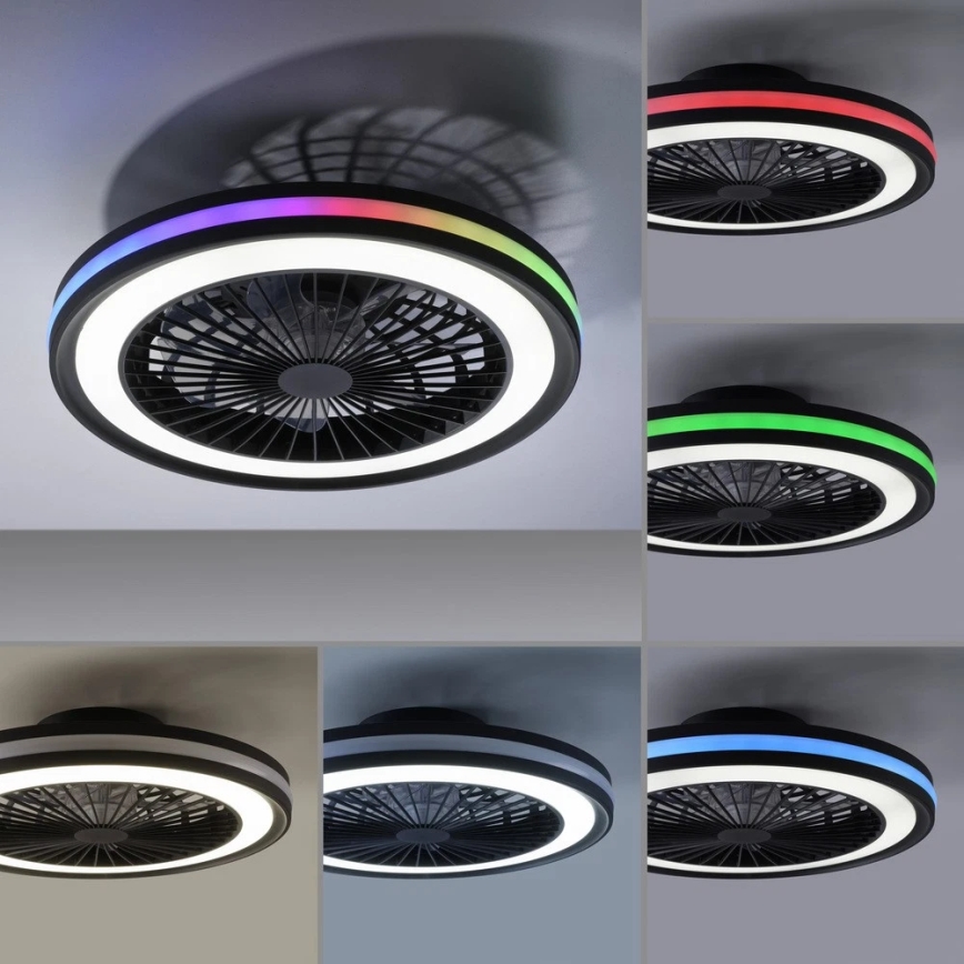 JUST LIGHT. 14649-18 - LED RGBW Dimmable ceiling fan with a light BRANDON LED/36W/230V 2700-5000K d. 46,5 cm black + remote control
