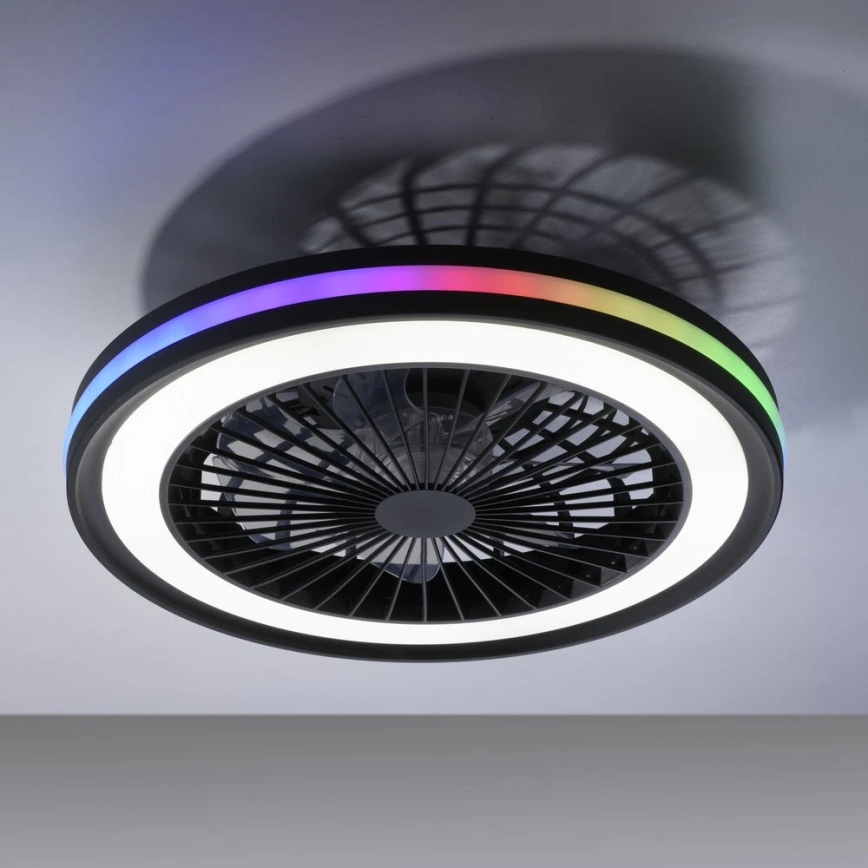 JUST LIGHT. 14649-18 - LED RGBW Dimmable ceiling fan with a light BRANDON LED/36W/230V 2700-5000K d. 46,5 cm black + remote control