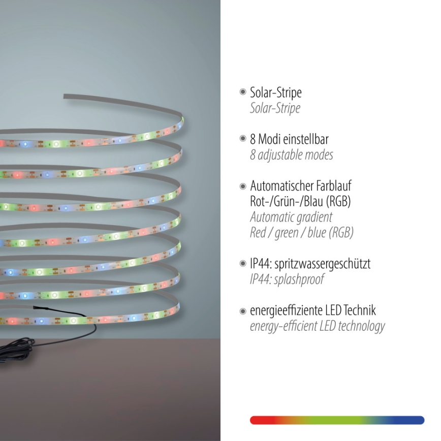 JUST LIGHT. 19971-18 - RGB LED Solar Strip TEANIA LED/3.7V 5 m 1200 mAh IP44 Black