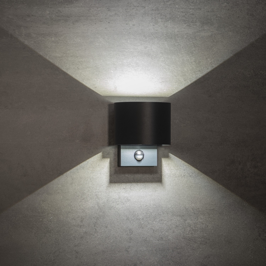 REKA LED Outdoor Wall Light with Motion and Dusk Sensor, 7W, 230V, IP54, Anthracite, Round