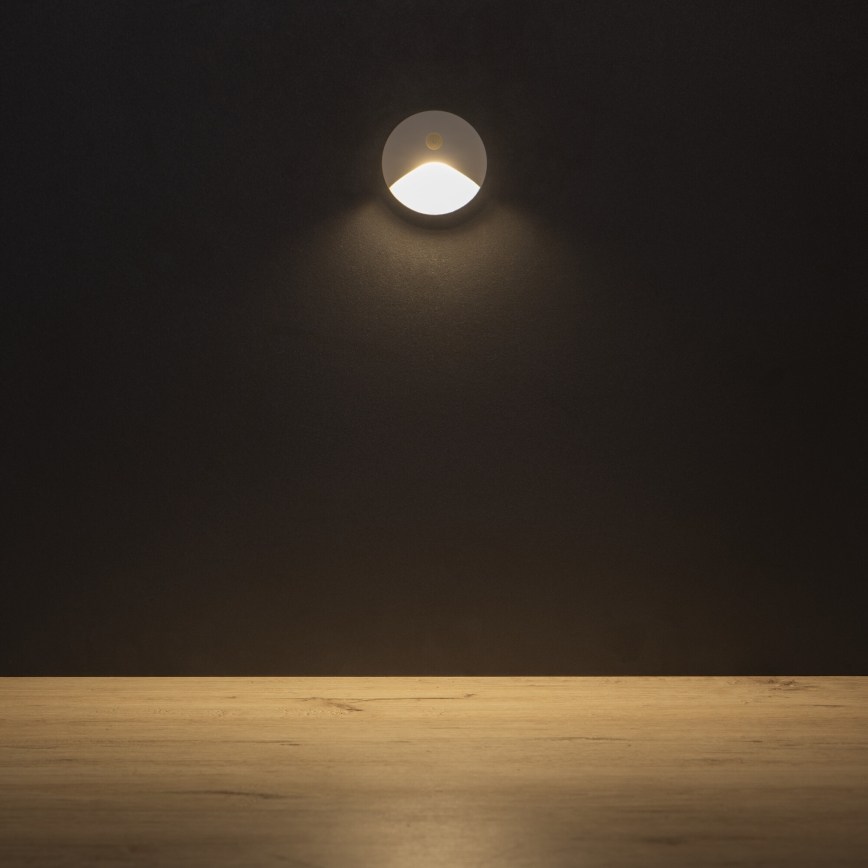 EXIN LED Staircase Light with Motion and Dusk Sensor, 2.5W/230V, 3000K, IP65, White, Round