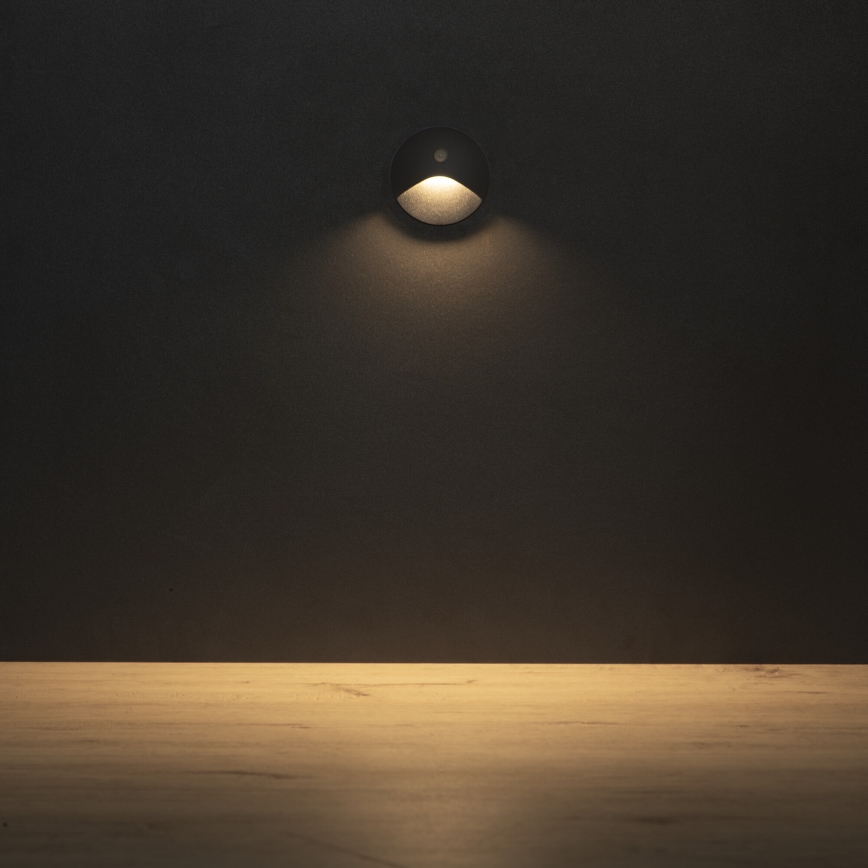 LED staircase light with motion and dusk sensor EXIN LED/2.5W/230V 3000K IP65 anthracite round