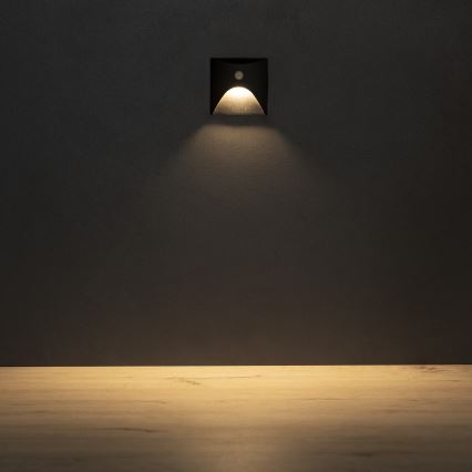 LED staircase light with motion and dusk sensor EXIN LED/2.5W/230V 3000K IP65 black square