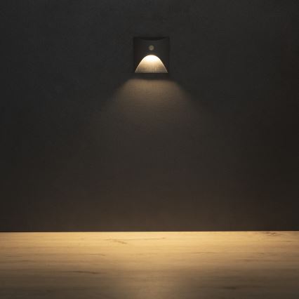 LED staircase light with motion and dusk sensor EXIN LED/2,5W/230V 3000K IP65 anthracite square