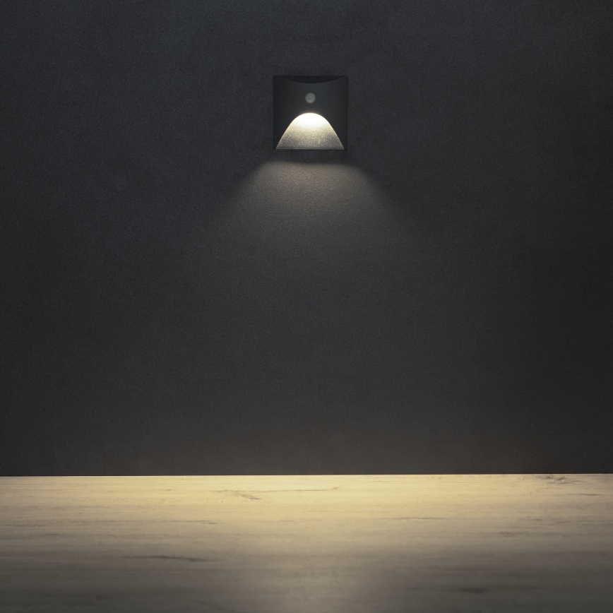 LED Staircase Light with Motion and Dusk Sensors EXIN LED/2,5W/230V 4000K IP65 Anthracite, Square