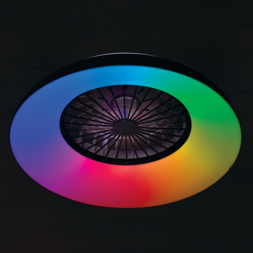 LED RGBW Dimmable Ceiling Light with Fan PLAVE PAN LED/48W/230V 3000–6500K Ø60 cm Black + Remote Control