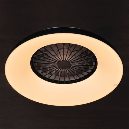 LED RGBW Dimmable Ceiling Light with Fan PLAVE PAN LED/48W/230V 3000–6500K Ø60 cm Black + Remote Control