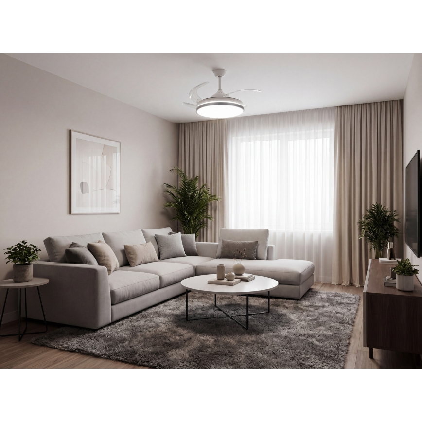LED Dimmable Ceiling Light with Fan PLAVE LED/36W/230V 3000-6500K Silver/White + Remote Control