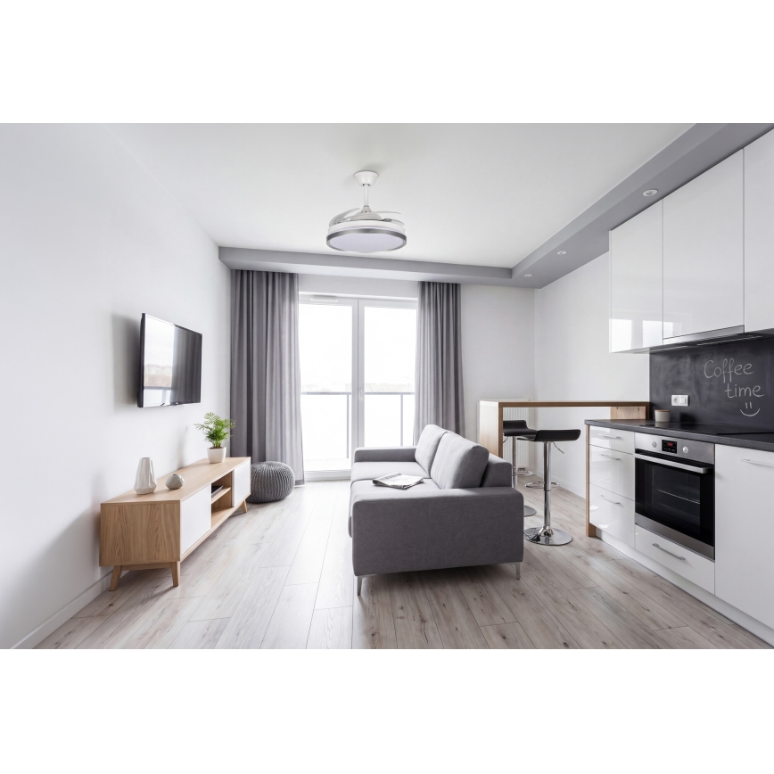 LED Dimmable Ceiling Light with Fan PLAVE LED/36W/230V 3000-6500K Silver/White + Remote Control