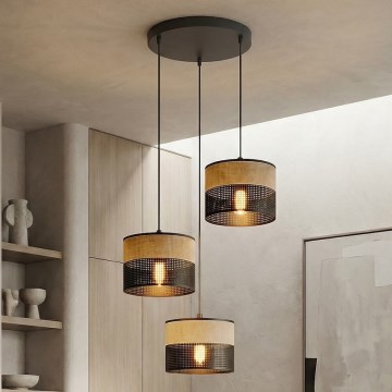 KARBON pendant lamp on cord, 3x E27/15W/230V, black/brown
