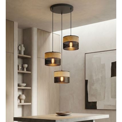 KARBON pendant lamp on cord, 3x E27/15W/230V, black/brown