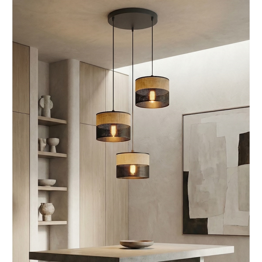KARBON pendant lamp on cord, 3x E27/15W/230V, black/brown