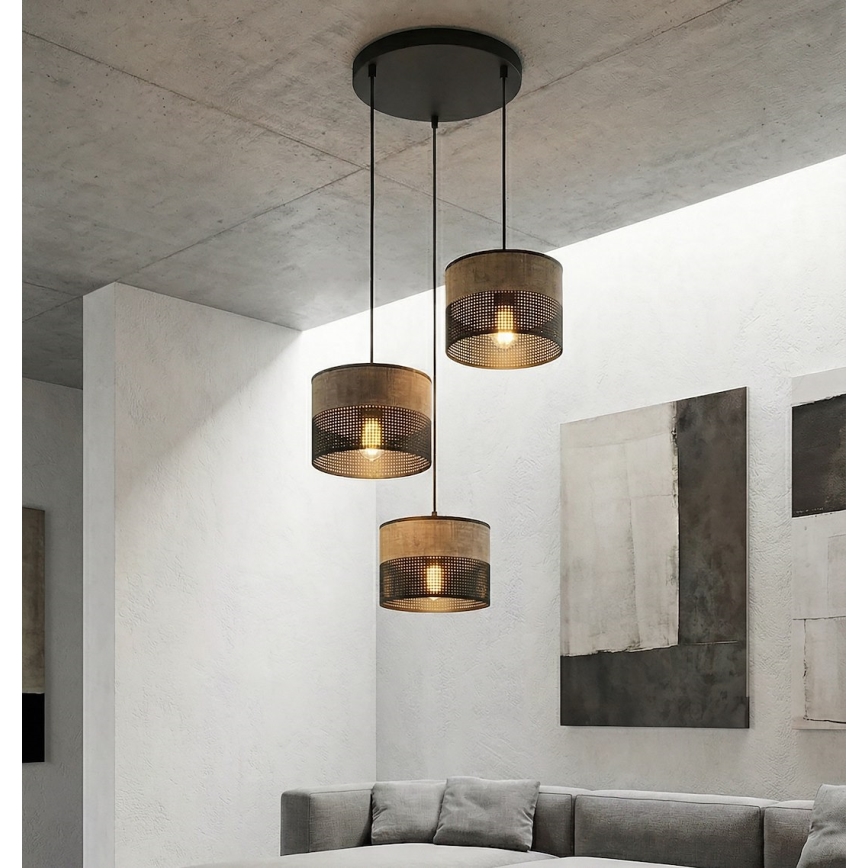 KARBON pendant lamp on cord, 3x E27/15W/230V, black/brown