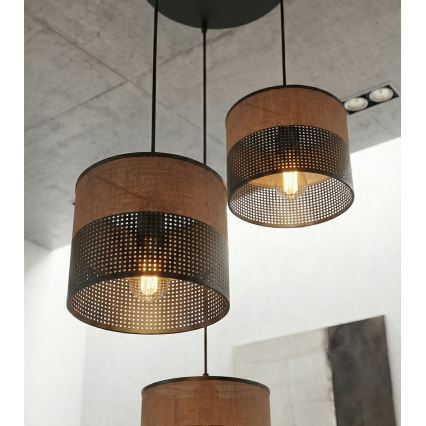 KARBON pendant lamp on cord, 3x E27/15W/230V, black/brown