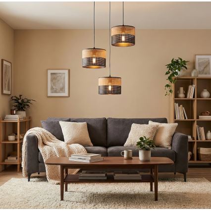 KARBON pendant lamp on cord, 3x E27/15W/230V, black/brown