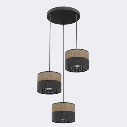 KARBON pendant lamp on cord, 3x E27/15W/230V, black/brown