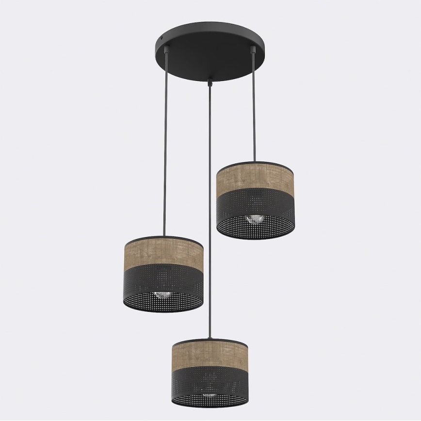 KARBON pendant lamp on cord, 3x E27/15W/230V, black/brown
