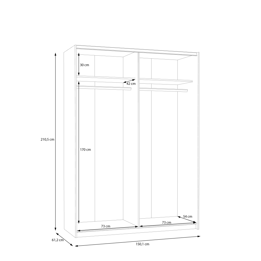 KARO Wardrobe with Mirror 150x210 cm, White