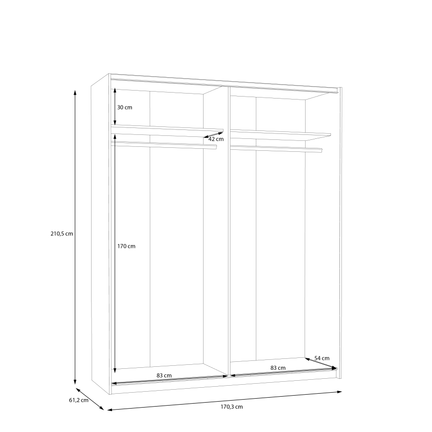 KARO Wardrobe with Mirror 170x210 cm, White