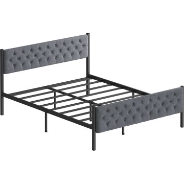 KAROM Metal Double Bed 140x200 cm — Grey, supports up to 200 kg
