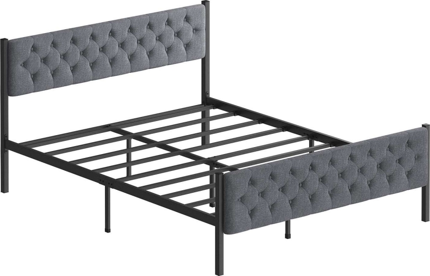 KAROM Metal Double Bed 160x200 cm, Grey — 200 kg Load Capacity