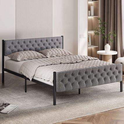 KAROM Metal Double Bed 160x200 cm, Grey — 200 kg Load Capacity