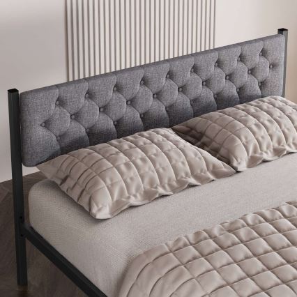 KAROM Metal Double Bed 160x200 cm, Grey — 200 kg Load Capacity