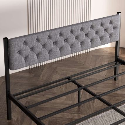 KAROM Metal Double Bed 160x200 cm, Grey — 200 kg Load Capacity