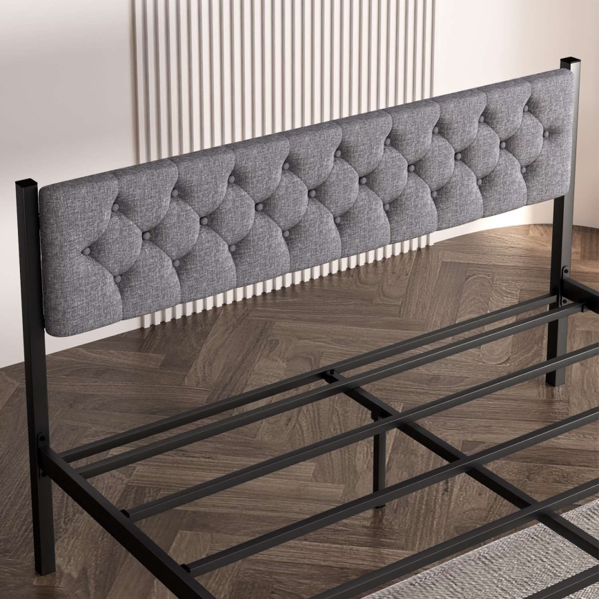 KAROM Metal Double Bed 160x200 cm, Grey — 200 kg Load Capacity