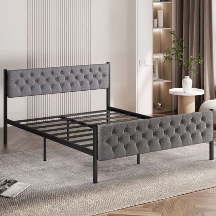KAROM Metal Double Bed 160x200 cm, Grey — 200 kg Load Capacity