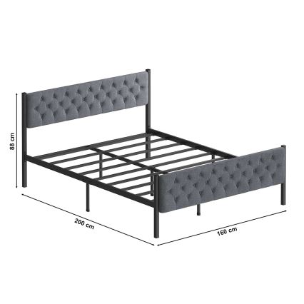 KAROM Metal Double Bed 160x200 cm, Grey — 200 kg Load Capacity