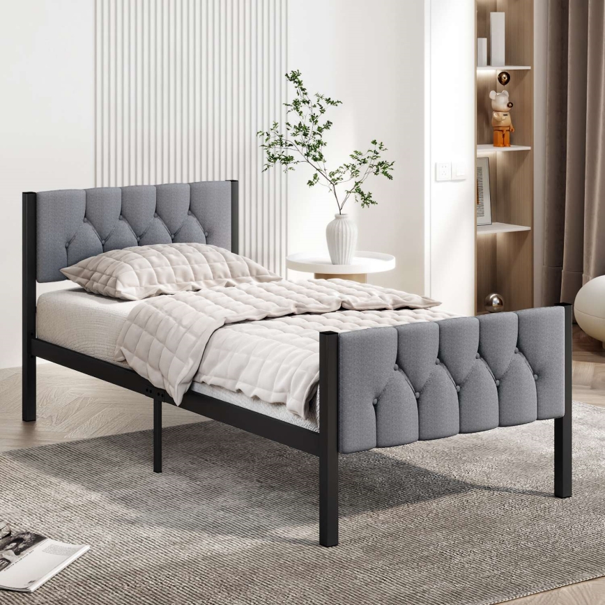 KAROM Metal Single Bed 90×200 cm – Grey, 120 kg Weight Capacity
