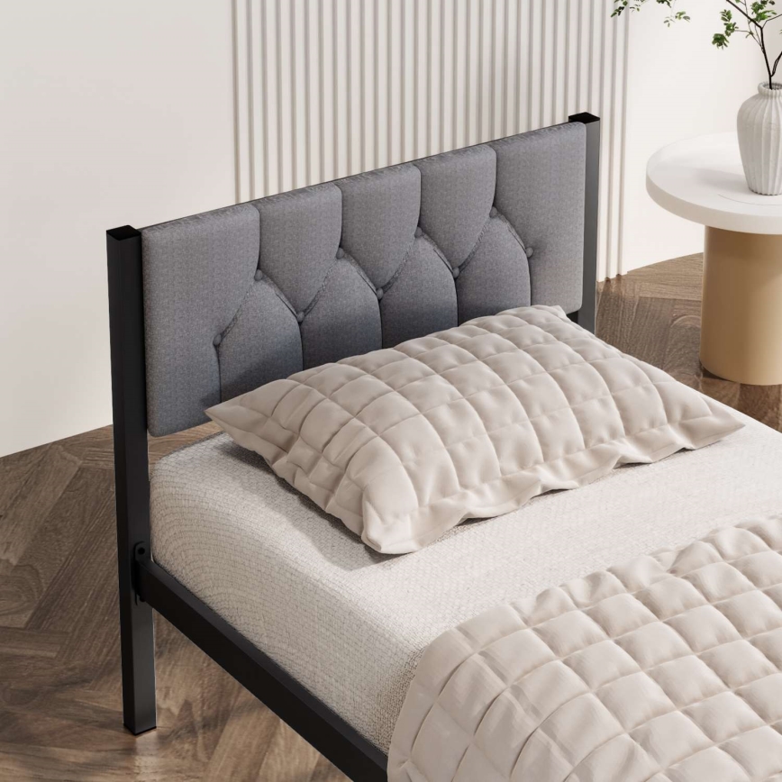 KAROM Metal Single Bed 90×200 cm – Grey, 120 kg Weight Capacity